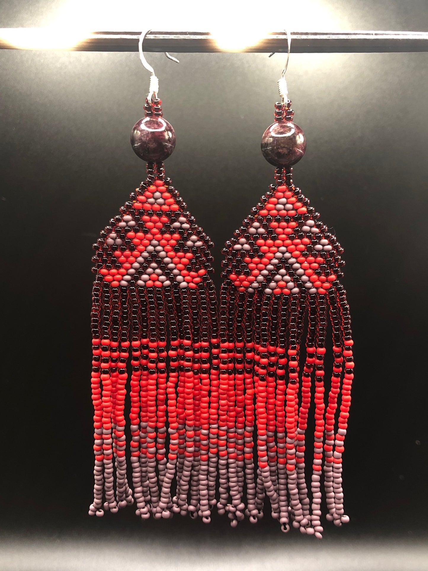 Garnet Red Aztec Fringe Earrings