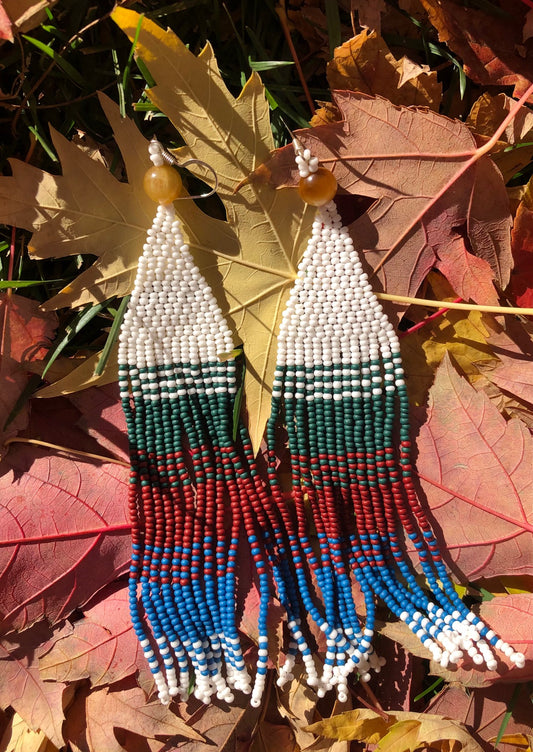 Tiger's Eye 2 Drop Brick Fringe Earrings