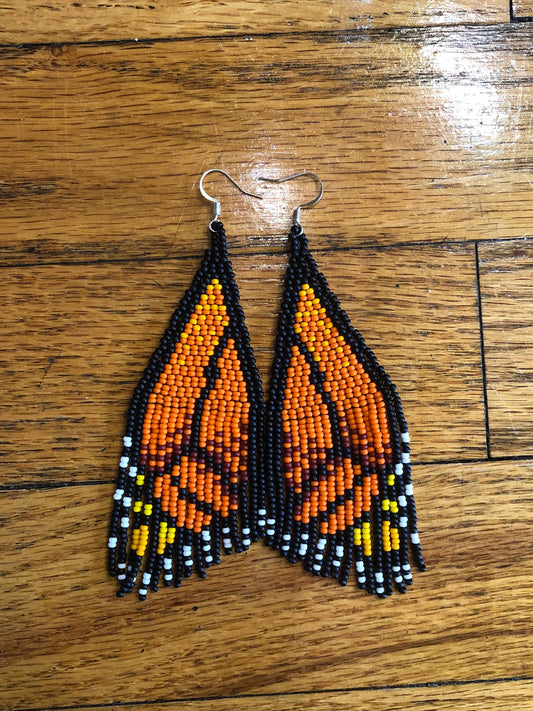 Monarch Wing 2 Drop Fringe Earrings