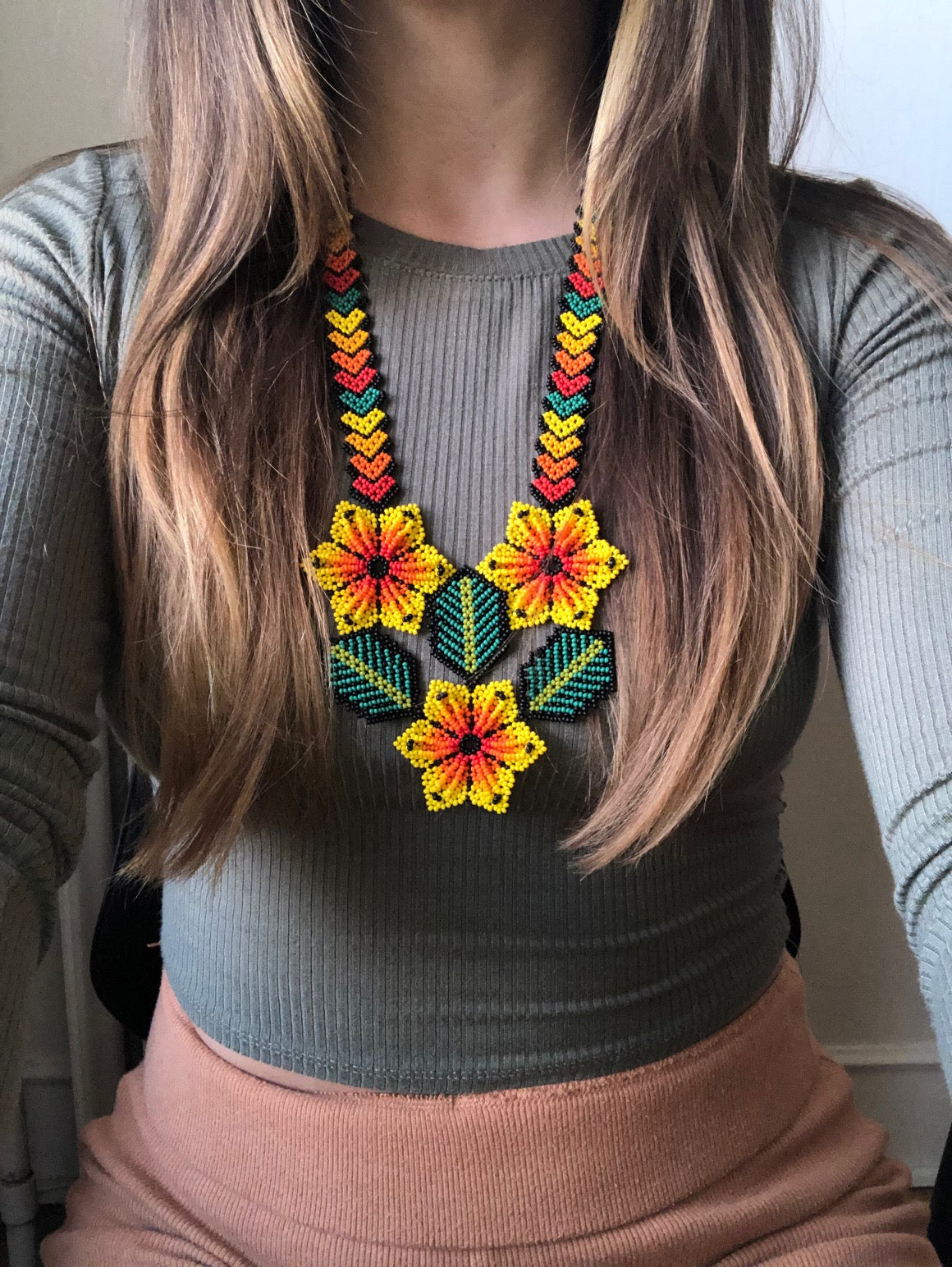 Huichol Yellow Flower Necklace