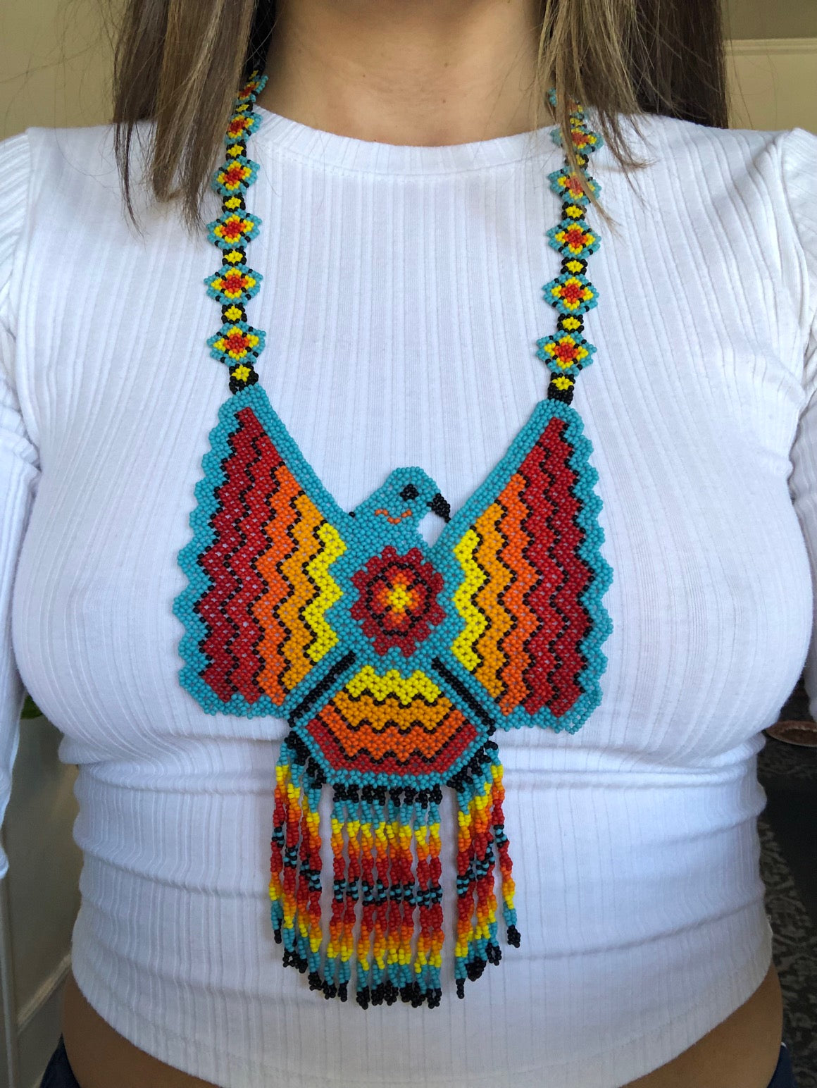 Huichol Blue Phoenix Necklace