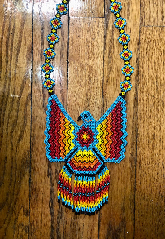 Huichol Blue Phoenix Necklace