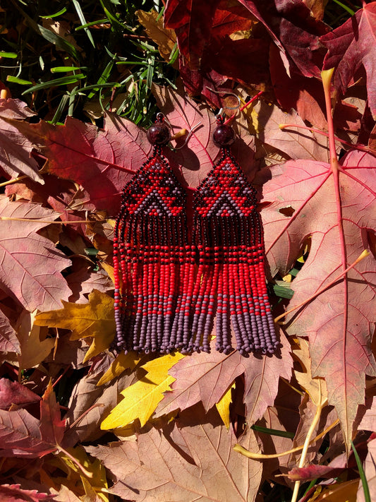 Garnet Red Aztec Fringe Earrings