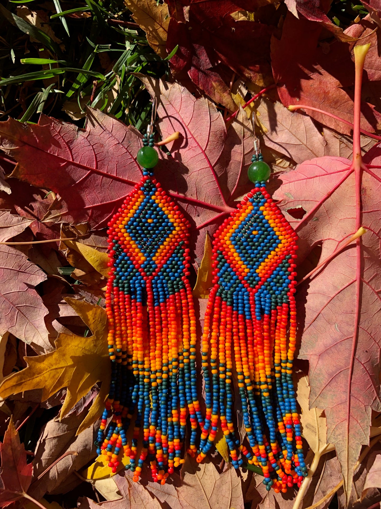 The Arianna || Jade Rainbow Diamond Fringe Earrings