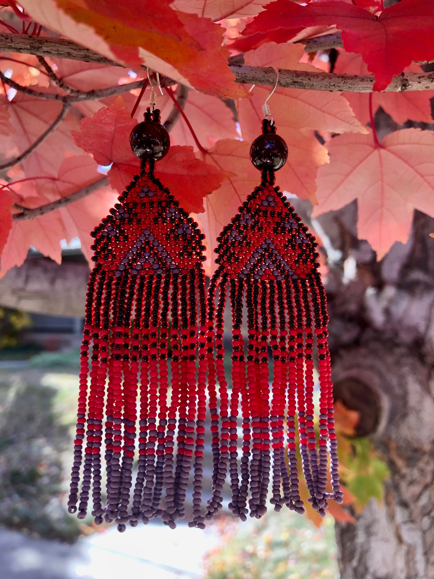 Garnet Red Aztec Fringe Earrings