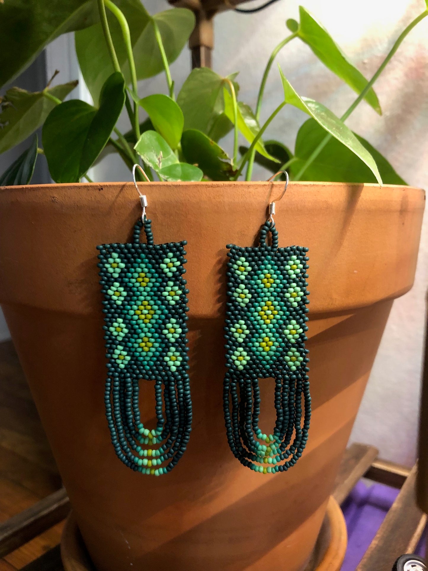 Green Rectangle Earrings