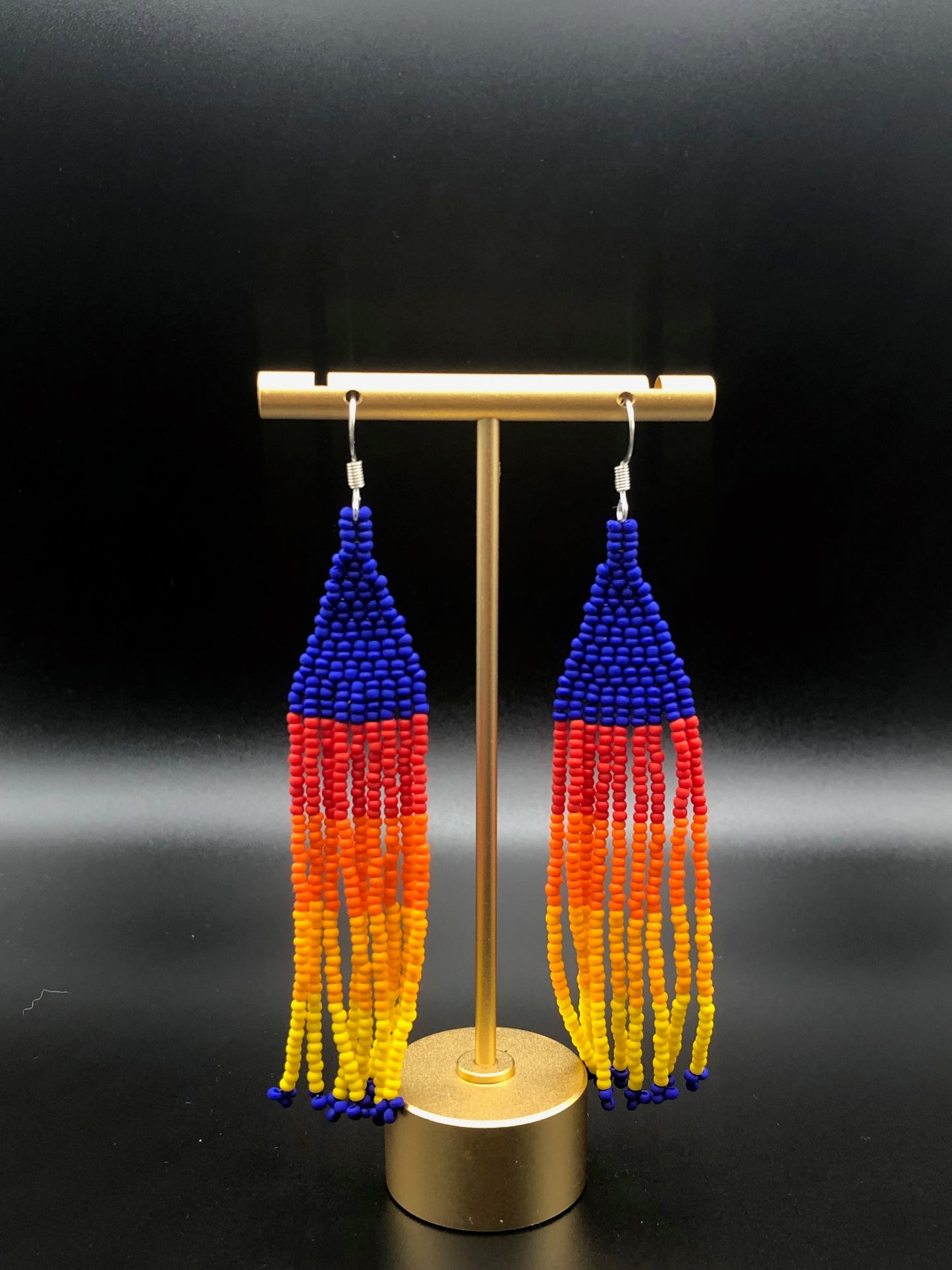 Rainbow 2 Drop Brick Fringe Earrings