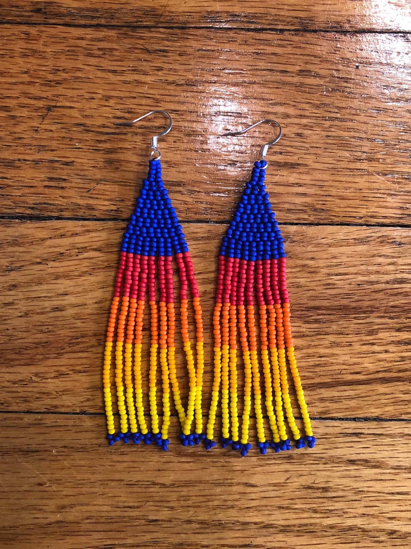 Rainbow 2 Drop Brick Fringe Earrings