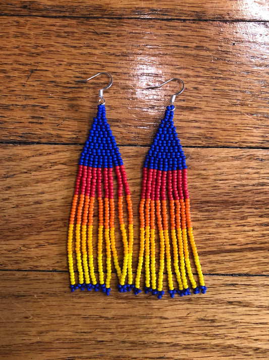 Rainbow 2 Drop Brick Fringe Earrings